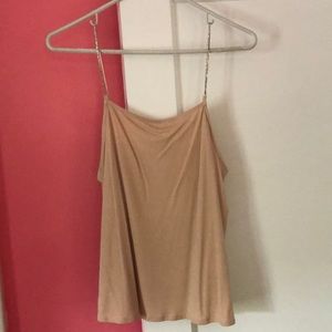 Tank Top with Rhinestone Straps, Tan